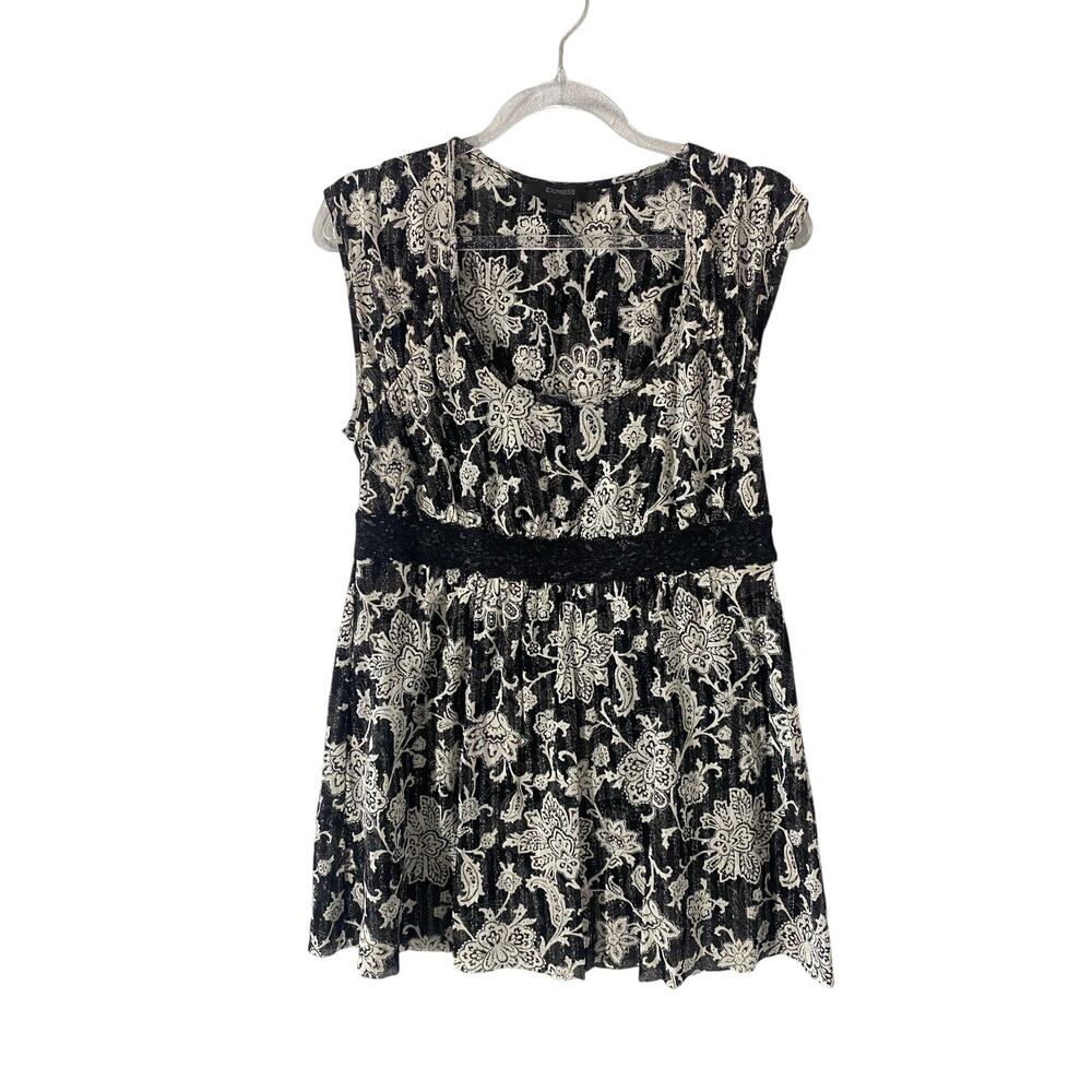 VTG Express Babydoll top Lace pleated Whimsy Goth Fairy Sz S